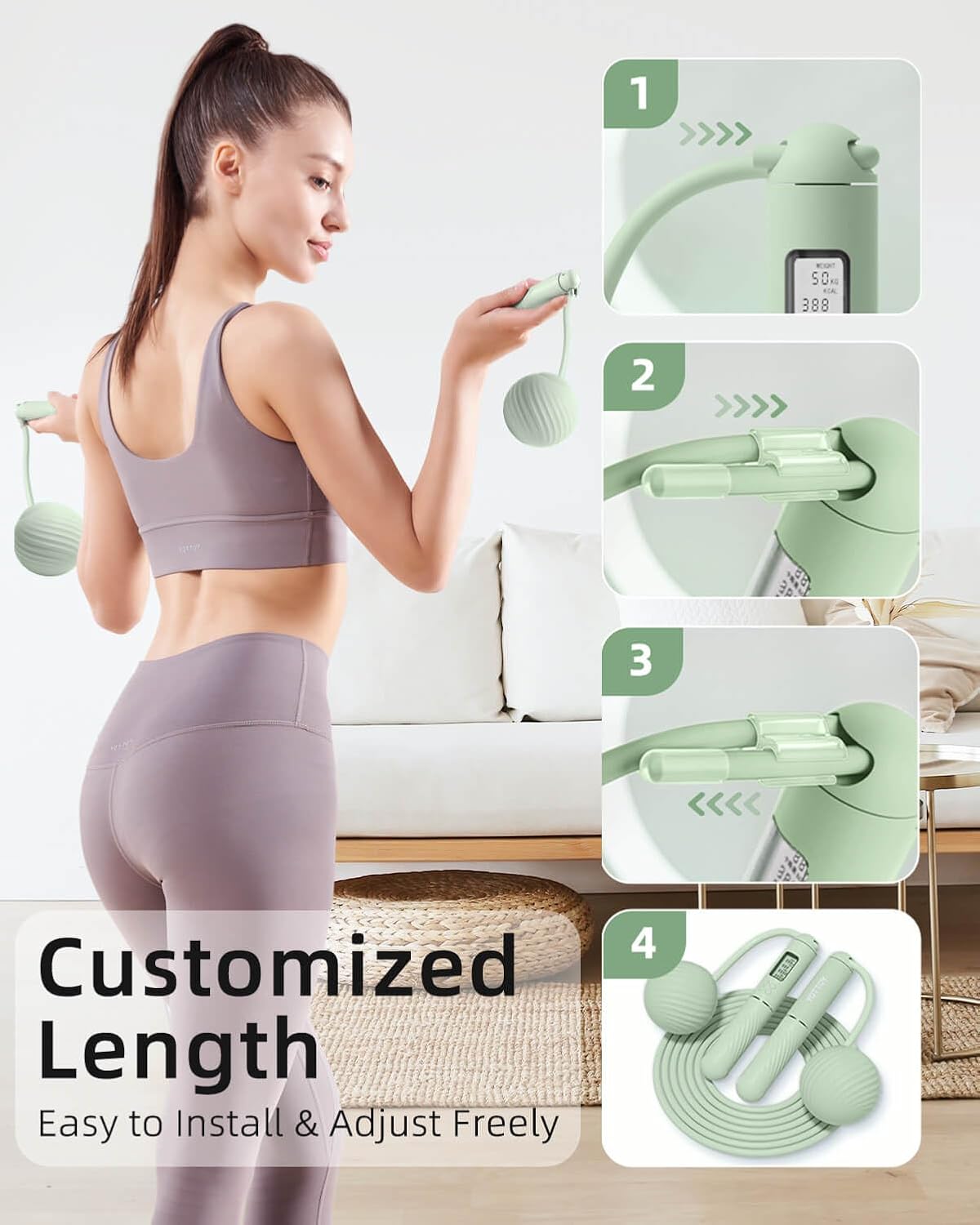 Cordless skipping rope with calorie counter