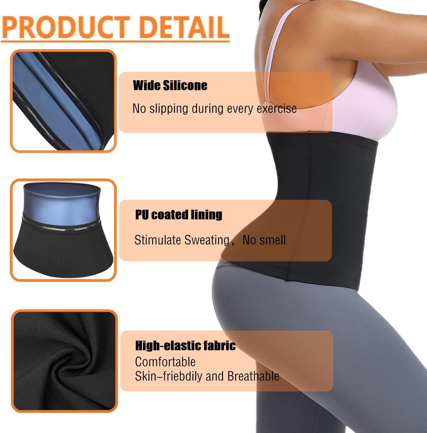 Non-slip waist trimmer for gym and cardio workouts