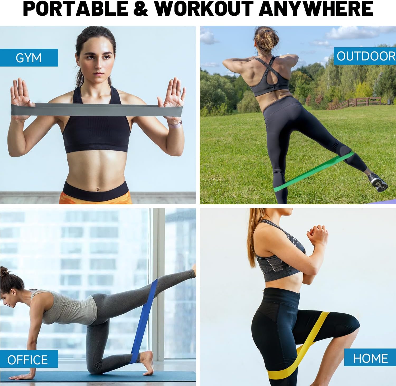 Elastic workout bands for home gym training
